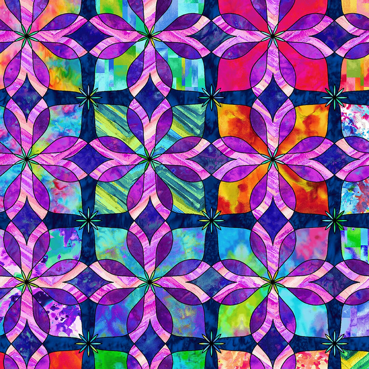 Studio E Geofetti Kaleidoscope Floral Navy Cotton Fabric By The Yard