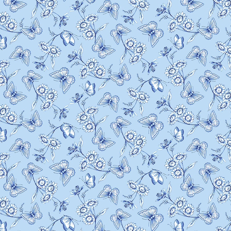 Blank Quilting Annablue Butterfly Lt Blue Cotton Fabric By The Yard