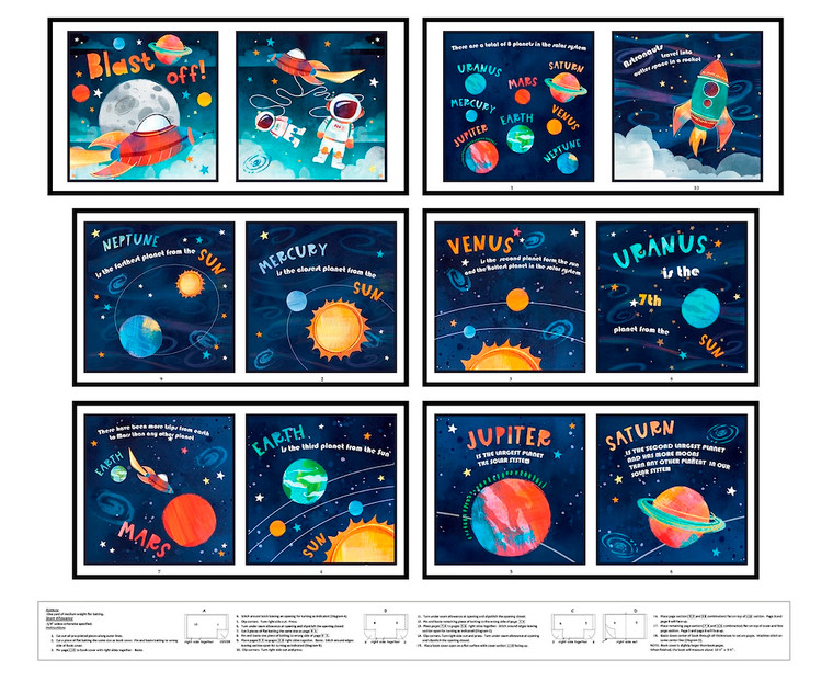 Blank Quilting Blast Off Kids Make Your Own Book Navy Cotton Fabric by The Yard