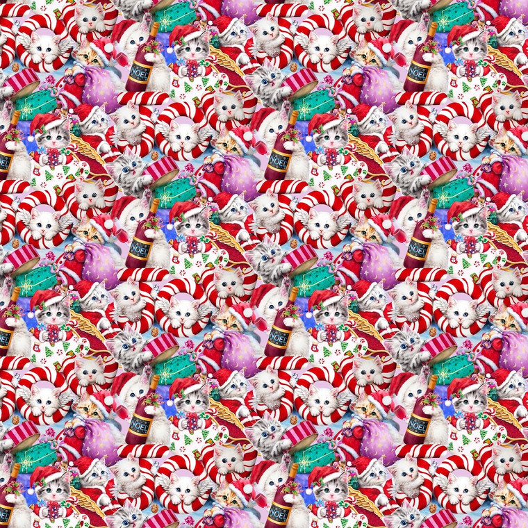 Studio E Furry & Bright Packed Kittens Christmas Cotton Fabric By The Yard