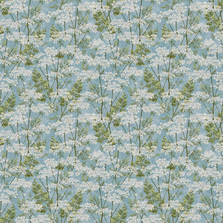 Henry Glass Cottonwood Stables Queen Anne's Lace Med Blue Cotton Fabric By Yard