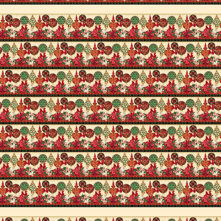 Blank Quilting All Spruced Up Border Stripe Ivory Holiday Cotton Fabric By Yard