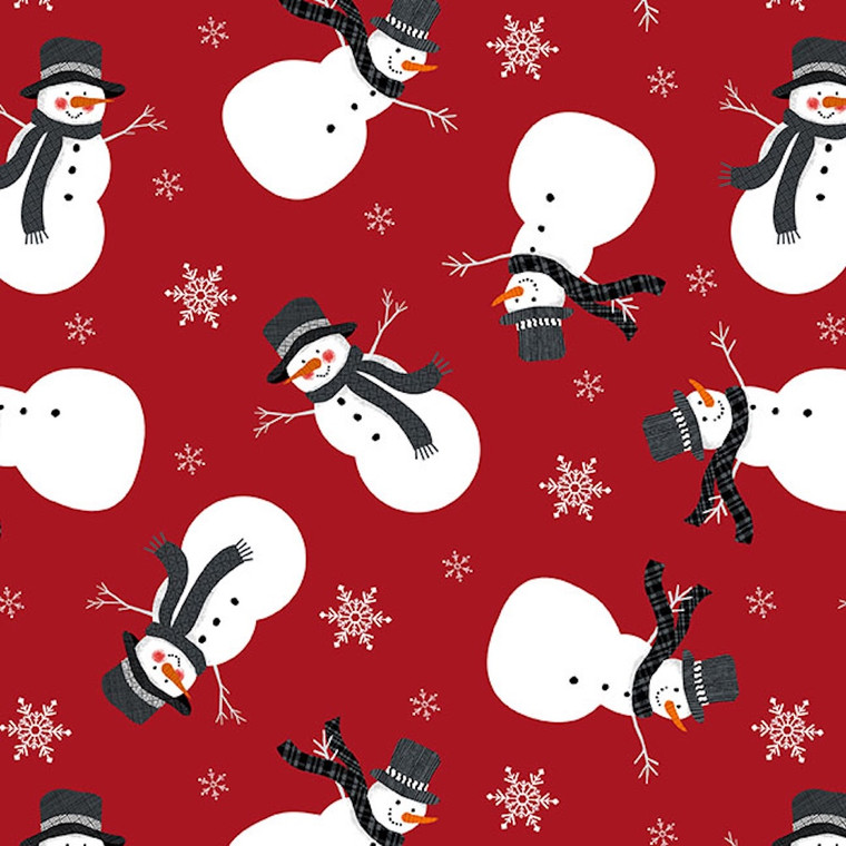 Blank Quilting It's Snow Wonder Snowmen Red Cotton Fabric By The Yard