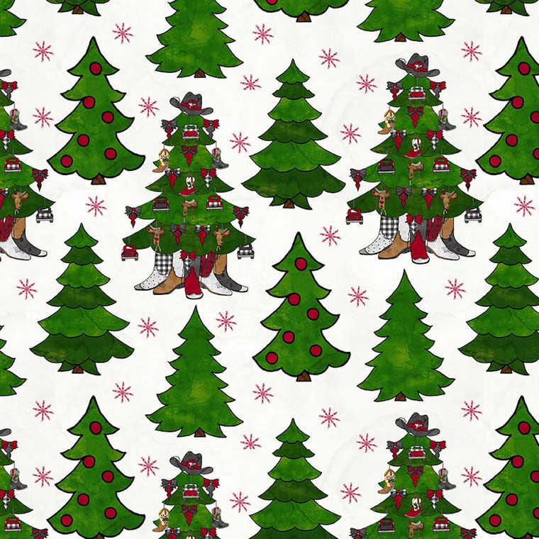 Blank Quilting My Cowboy Gave To Me Christmas Tree White Cotton Fabric By Yd