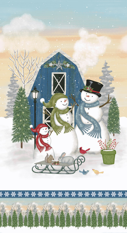 Studio E Snowman's Dream 24" Panel Blue Cotton Fabric By The Yard