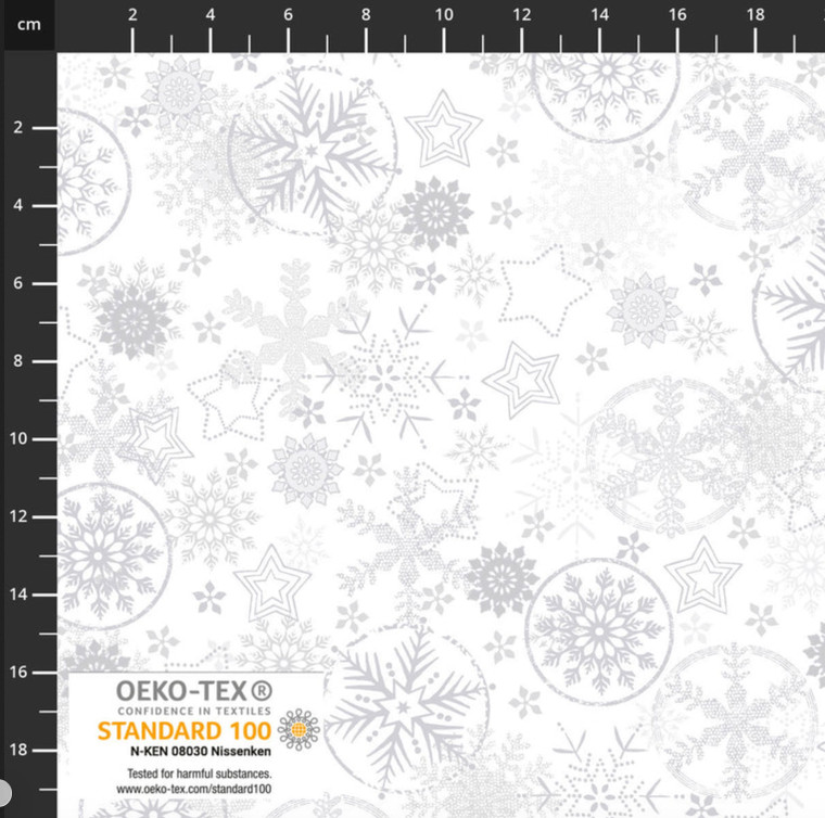 Stof Quilting Frosty Snowflake Silver White Cotton Fabric By Yd