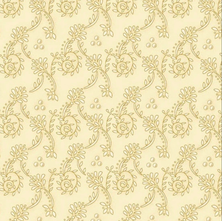 Henry Glass Butter Churn Basics Leafy Vines Cream Cotton Fabric By The Yard