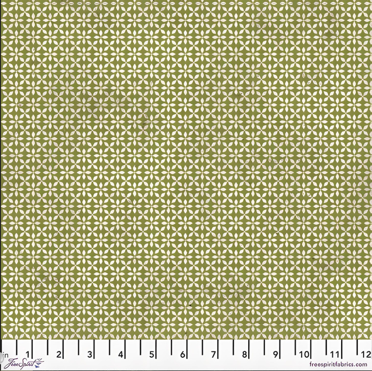 Tim Holtz Christmas Wonderland Leaf Medallion Green Cotton Flannel Fabric By Yd