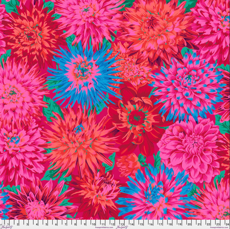 Free Spirit Philip Jacobs Cactus Dahlias Red Cotton Fabric By The Yard
