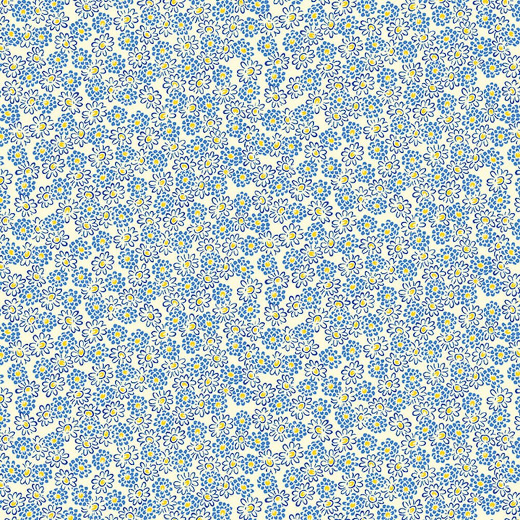 Henry Glass Nana Mae V Spaced Sm Floral Blue Cotton Fabric By The Yard