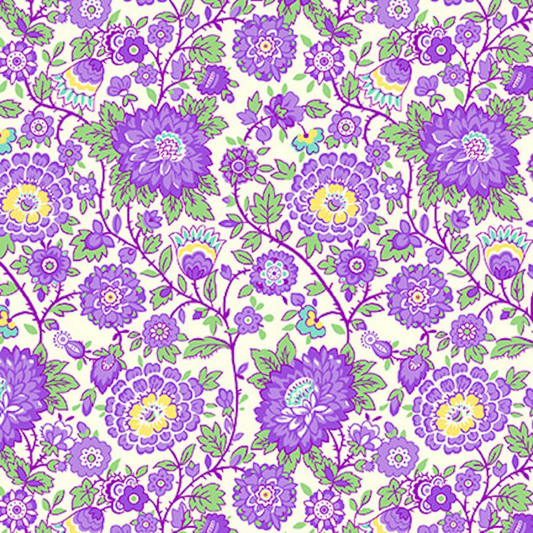 Henry Glass Nana Mae V Medium Floral Lavender Cotton Fabric By The Yard