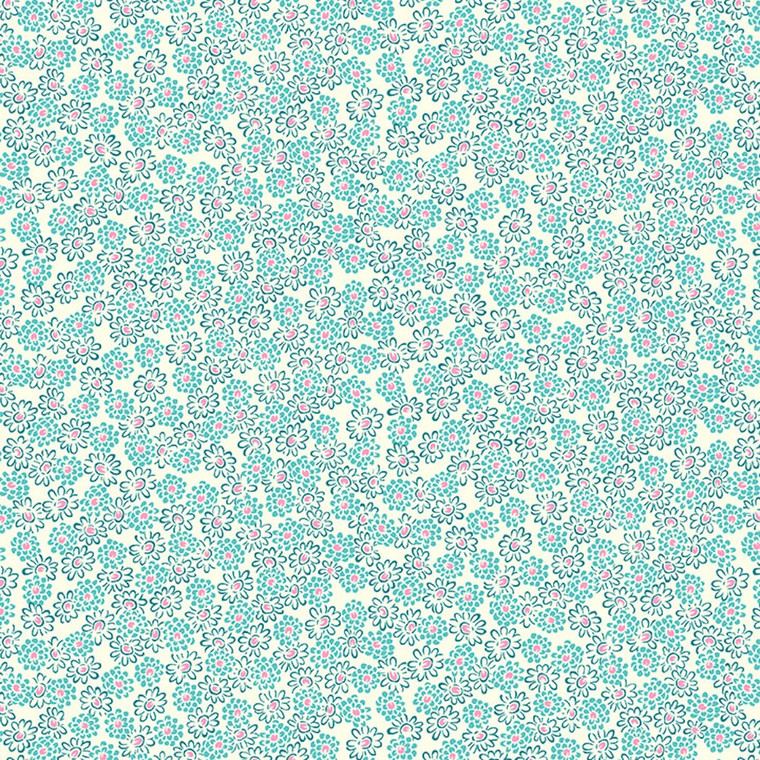 Henry Glass Nana Mae V Spaced Sm Floral Aqua Cotton Fabric By The Yard