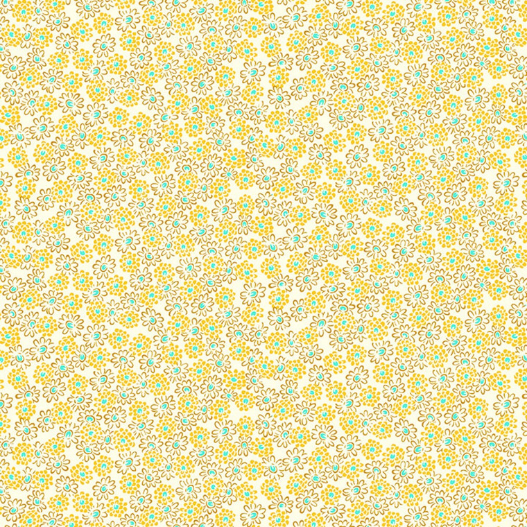 Henry Glass Nana Mae V Spaced Sm Floral Yellow Cotton Fabric By The Yard