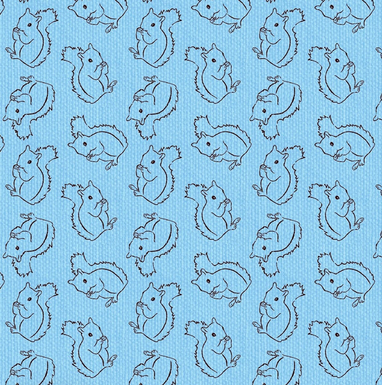 Studio E Bob Ross Joy of Painting Tossed Squirrels Blue Fabric by The Yard
