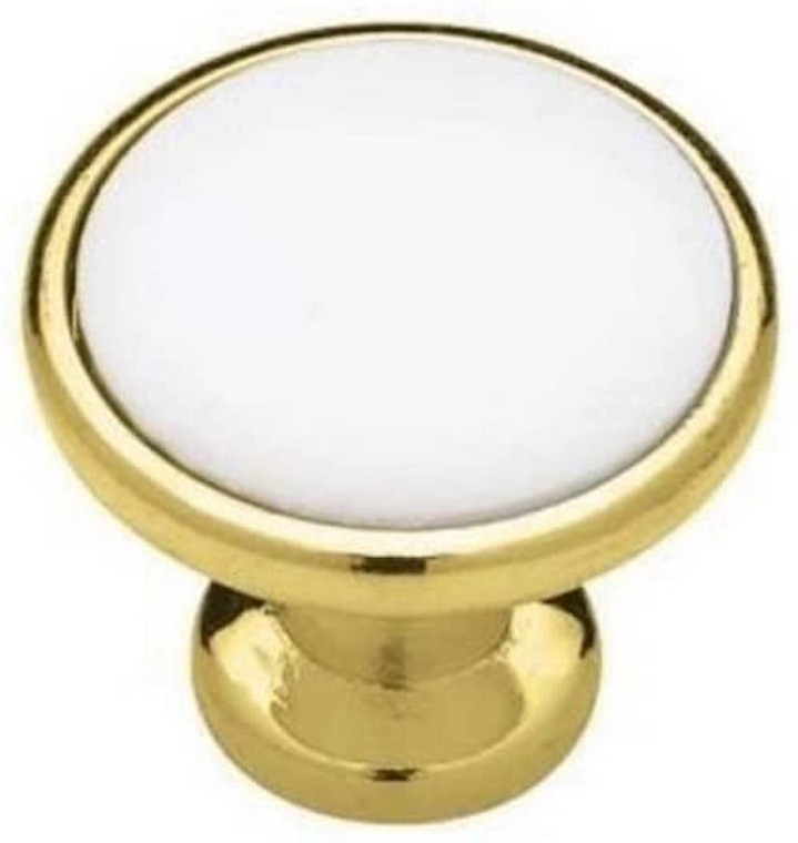 P50162-PBW  1 1/4" White Ceramic w/ Polished Brass Round Cabinet Drawer Knob P50162-PBW  1 1/4" White Ceramic w/ Polished Brass Round Cabinet Drawer Knob