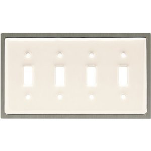 64009 Bisque Ceramic & Satin Nickel Quad Switch Cover Plate