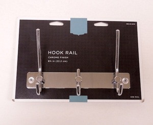 085-03-0075  8 3/4" 3 Hook Coat/Hat Rail Chrome