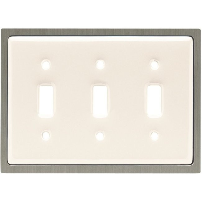 64156 Bisque Ceramic & Satin Nickel Triple Switch Cover Plate