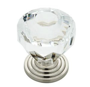 P23944-116 1 7/16" Clear Faceted & Satin Nickel Cabinet Drawer Knob Pull