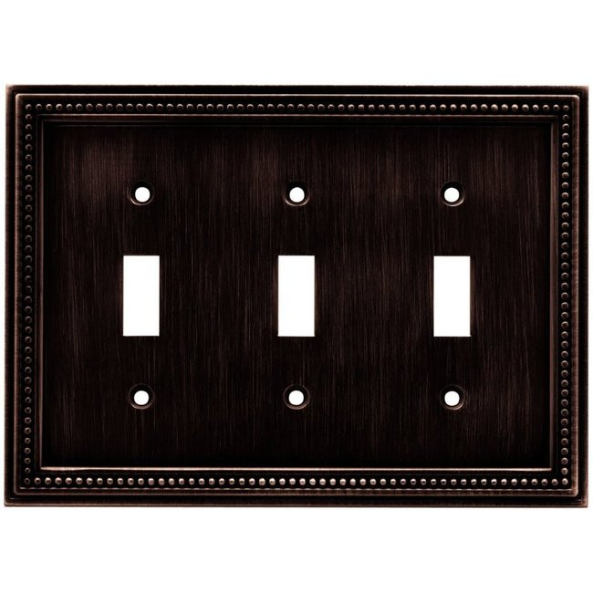 64408 Beaded Venetian Bronze Triple Switch Cover Plate