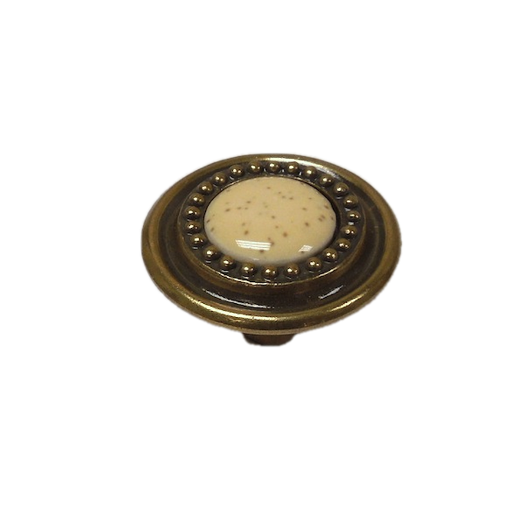 P50171C-ABM 1 1/4" Antique Brass  & Crackle Ceramic Sundial Round Knob Drawer