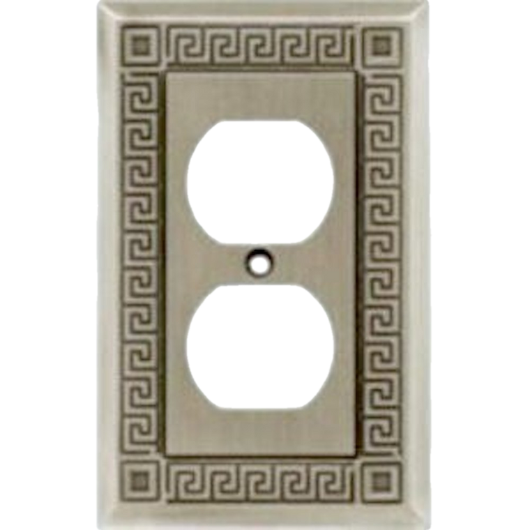 W115ZMC-BSP Greek Key Brushed Satin Pewter Single Duplex Cover Plate