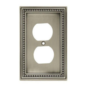 64776 Brushed Satin Pewter Beaded Single Duplex Cover Plate