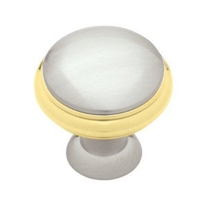 PN0335-PBN 1 3/8" Solid Brass & Satin Nickel Cabinet Drawer Pull Knob