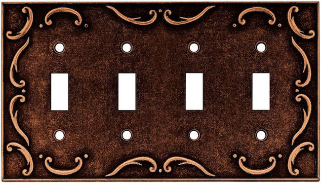 64264 Sponged Copper French Lace Quad Switch Cover Plate
