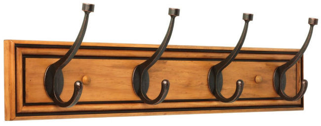 129846  Galena 27" 4 Pilltop Hook Coat/Hat Rail Honey Maple & Statuary Bronze