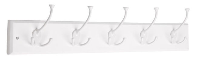 129850 27" 5 Tri Hook Coat Hat Rail White w/ White Hooks