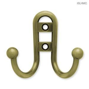B46115J-AB Antique Brass Double Coat, Hat, Robe Hook w/ Ball End