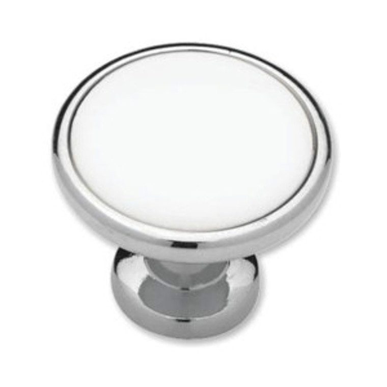 P50162-CHW 1 1/4" White Ceramic w/ Chrome Round Cabinet Drawer Knob 4 Pack