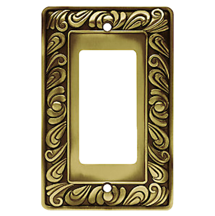 64047 Paisley Single GFCI  Tumbled Antique Brass Cover Plate