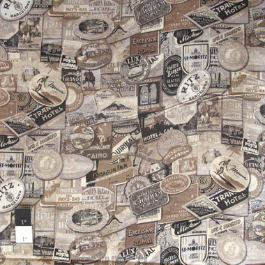 Tim Holtz PWTH009 Eclectic Elements Travel Label Taupe Cotton Fabric By ...