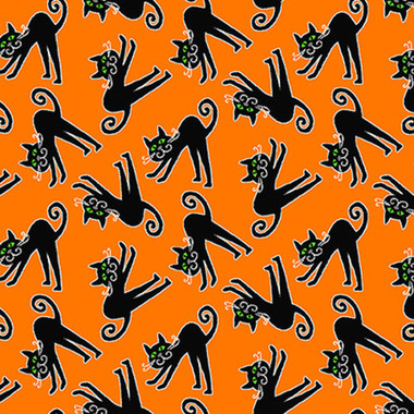 Henry Glass Here We Glow Halloween Tossed Cats Cotton Fabric By The ...