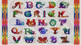 Studio E Rainbow Dragon Alphabet Panel Ecru Cotton Fabric by The Panel