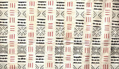 28652 African Mali Mud Cloth Bambara Bogolanfini White/Red Aprox 49" x 59"