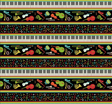 Blank Quilting Mistletoe Magic Border Stripe Black Cotton Fabric By The Yard  - Flying Bulldogs, Inc.