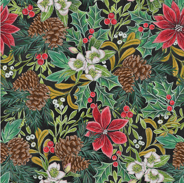 Blank Quilting Mistletoe Magic Border Stripe Black Cotton Fabric By The Yard  - Flying Bulldogs, Inc.