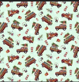 StudioE Snow Dog Express Campers & Trucks Mint Cotton Fabric By The Yard