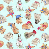 Henry Glass Trendy Meadows Tossed Bunnies Multi Cotton Fabric By The Yard