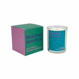 Heaven Scent Modern Botanical Holiday Hoopla! candle in glass jar next to its green and pink confetti box. Scent notes: Nutmeg and Warm Ginger. Vegan soy wax. Heaven Scent Modern Botanical Holiday Hoopla! candle in glass jar next to its green and pink confetti box. Scent notes: Nutmeg and Warm Ginger. Vegan soy wax.