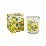 Heaven Scent 'Breezy Days' 9cl vegan soy candle box and glass jar, illustrated with swallows flying over a green field, suggesting a fresh and airy scent.