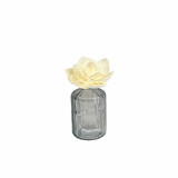 Handmade 8cm Jasmine sola flower diffuser in a pretty grey ribbed glass bottle.
