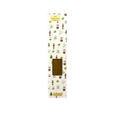 Heaven Scent Nutmeg, Orange & Cinnamon incense stick packet illustrated with botanical illustrations of nutcrackers, puddings, mistletoe, trees and sprouts on a white background. Shows 10 red sticks inside.