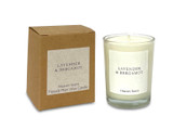English Lavender & Bergamot 9cl votive artisan candle: natural, vegan, plant based & soy wax, no parabens, in recycled gift box
