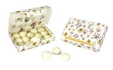 A box of Seaweed scented wax melts in the shape of seashells, shown both inside their illustrated gift box and resting beside it. The FSC-certified packaging features a scientific-style botanical illustration by Sarah Pettitt of various seaweed species in shades of green, brown and red.