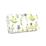 Heaven Scent Wild Flowers Bluebell 150g Natural Soap pictured in recyclable paper wrapping, beautifully illustrated with wild primroses, irises and other British Wild Flowers.