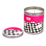 Heaven Scent Caffe Martini 200ml artisan candle , poured in an aluminium travel tin, illustrated with an espresso martini in classic cocktail glass. Made with natural, vegan, plant based & soy wax, no parabens.